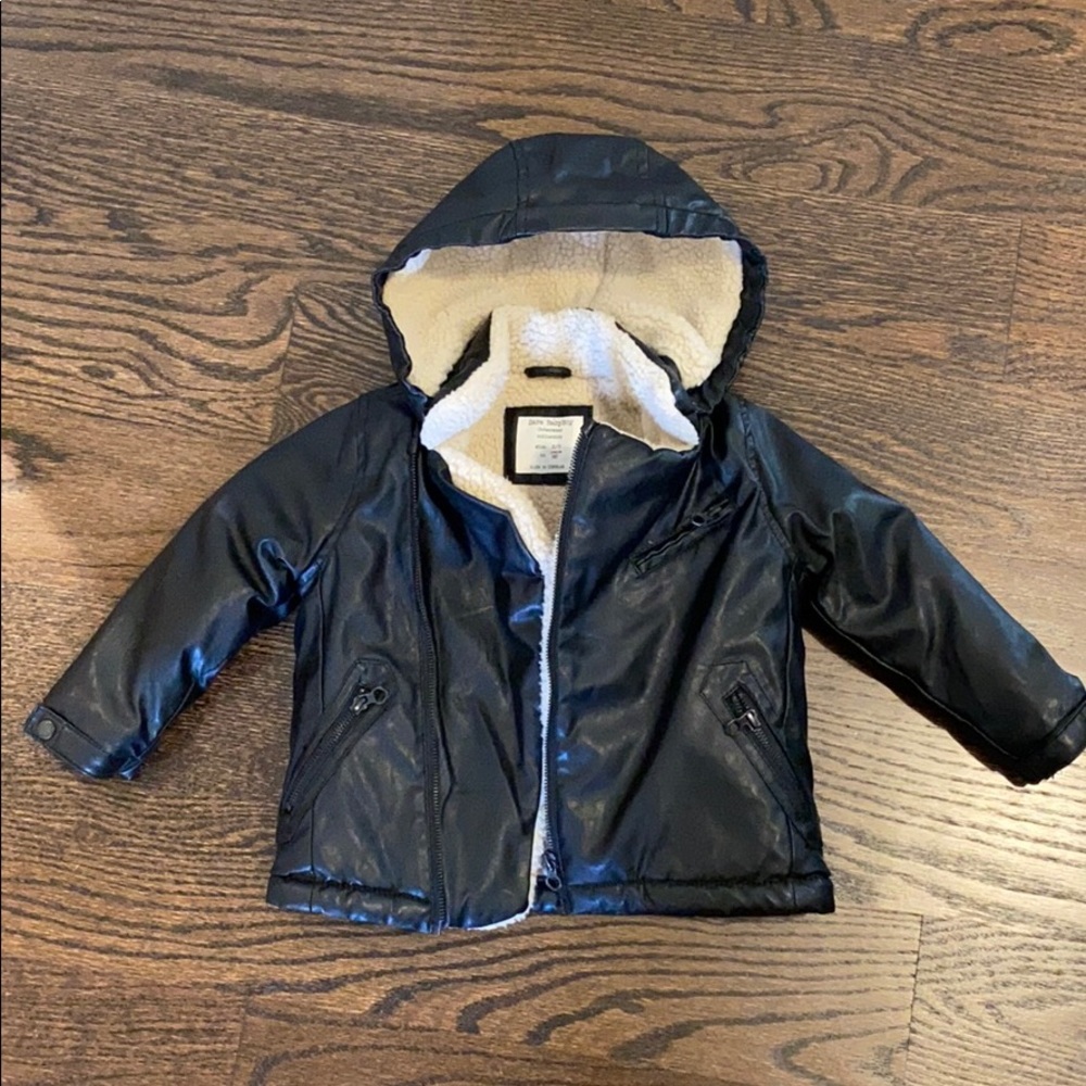 ZARA BOY Leather & teddy fleece outerwear jacket